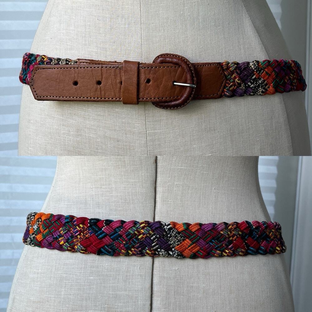 Guatemalan Colorful Belt leather and cotton, size 40, whimsical, boho, casual